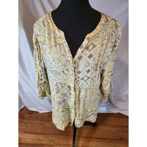 Chico's Aztec Style Button up shirt Size 3 Rayon Yellow‎